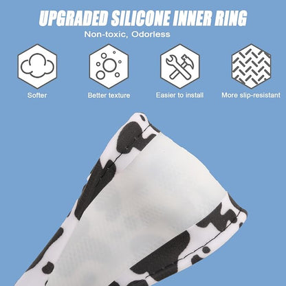 Cow Print Steering Wheel Cover with Silicone Inner Ring, Non-Toxic, Odorless Silicone Leather with Non-Fading Cow Pattern for Men Women, Universal 14.5 to 15 Inch (Cow Print)