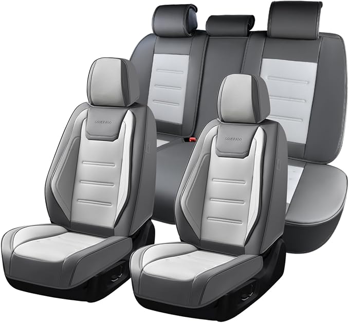 Coverado Car Seat Covers Full Set, Seat Covers for Cars, Front Seat Covers and Back Seat Cover Waterproof Leather Automotive Seat Cover, Universal Car Interior Protectors Cushion for Most Cars