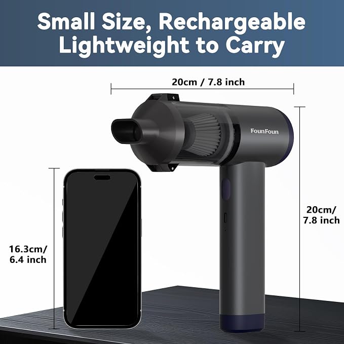 Handheld Vacuum Cordless, Portable Car Vacuum, High Power Cleaner for Pet Hair/Car/Home, Suction & Blow 2 in 1, 17-30 Min Run Time, Small Lightweight Gadget, Type-C Rechargeable