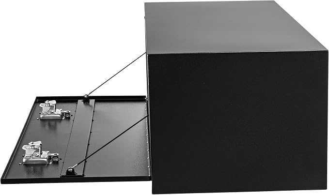 Black Steel Underbody Truck Box, Pickup Storage Box, Heavy Duty Diamond Plate Tool Box with Lock and Keys, Waterproof Trailer Storage Box (48" x 13" x 16"-Black)