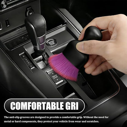 Car Detailing Brushes, Car Cleaning Brush, Auto Interior Soft Bristles Curved Cleaning Brush, Auto Detailing Dusting Tool Universal for Dashboard Air Conditioner Vent Computer (Black Purple)