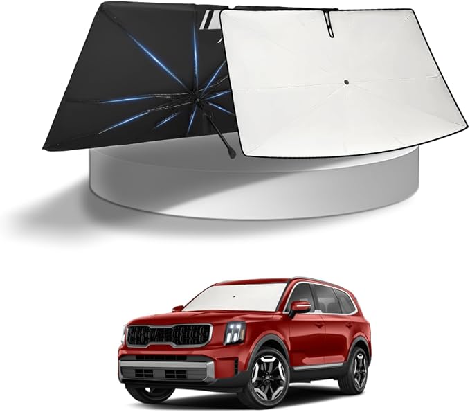 KUST Sun Shade Umbrella for 2020-2025 2026 Kia Telluride | Custom Fit Windshield Sunshade | Foldable Sunshade with Bendable Handle | Blocks Heat & UV Rays Keep Car Cool Sunshield