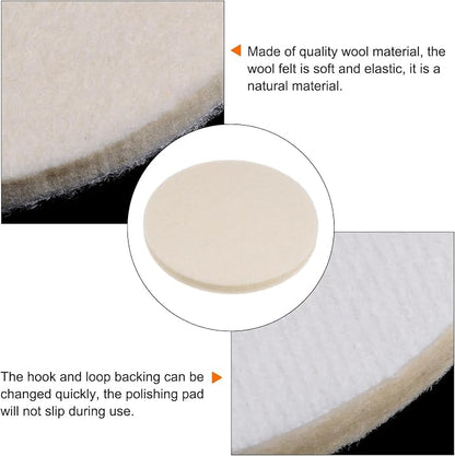 HARFINGTON 10pcs Wool Felt Polishing Pads, 3 inch Buffing Wheel Polish Pad Flocking Hook & Loop Back for Car Glass Plastic Metal Stone