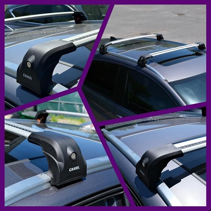 ERKUL Heavy Duty Roof Rack Cross Bars for Chevrolet Chevy Trax 2024-2026 | Upgraded 220 lbs Aero Aluminum Crossbars with Smart Clamp System | Compatible with Flush Rails - Silver