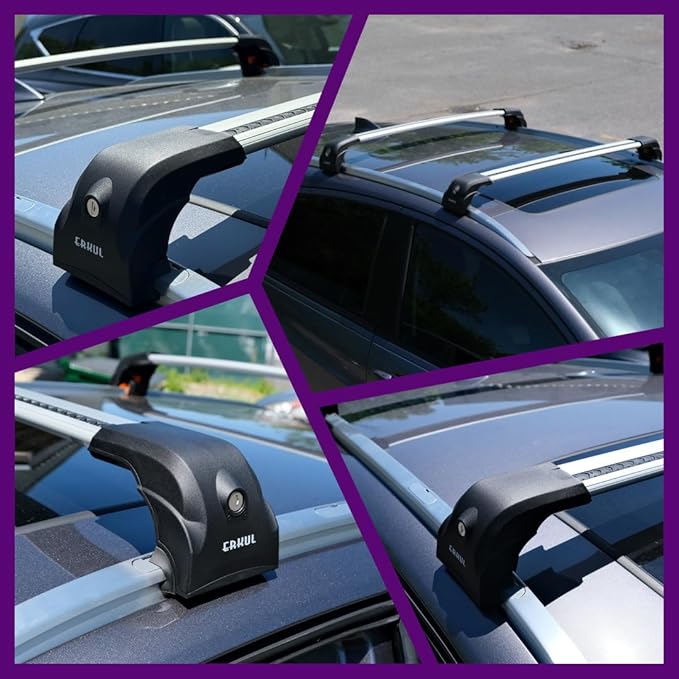 ERKUL Heavy Duty Roof Rack Cross Bars for Chevrolet Trax 2013-2022 | Upgraded Aero Aluminum Crossbars with Smart Clamp System | Compatible with Flush Rails - Silver