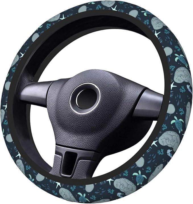 Manatees Steering Wheel Cover Anti-Slip,Sweat Absorption Universal 15 inch Steering Wheel Covers Cute car Accessories for Men Women
