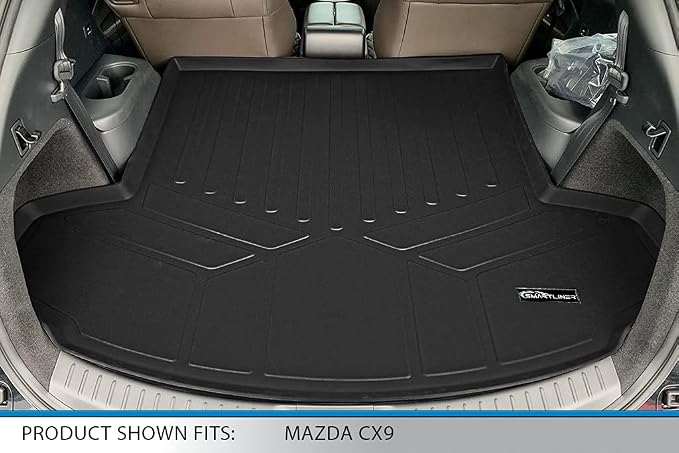 SMARTLINER All Weather Custom Fit Cargo Trunk Liner Floor Mat Behind 2nd Row Compatible with 2016-2023 Mazda CX9