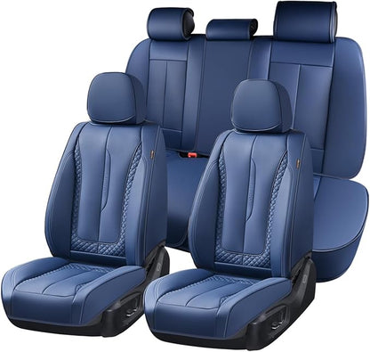 Coverado Car Seat Cover Full Set, Blue Seat Covers Front Seats Back Seat Covers, Nappa Leather Waterproof, Car Seat Cushion, Car Seat Protector Universal Fit Most Cars