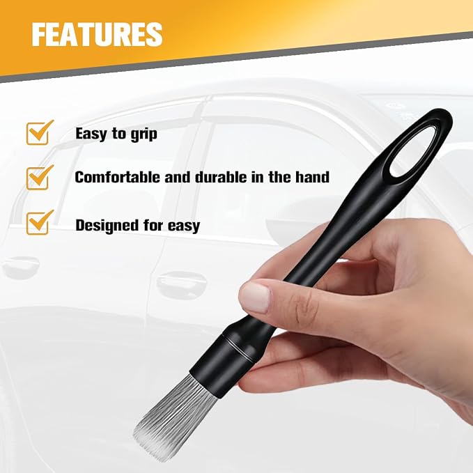 5PCS Car Detailing Brush Kit, Including 3 Ultra Soft No Scratch Boar Hair & 2 Vent Cleaning Brushes, Multi-Use Automotive Interior Detailing Kit, Universal for Most Vehicles