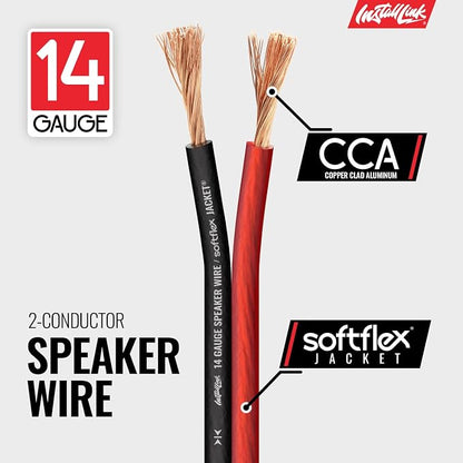 Install Link 14 Gauge Speaker Wire (Speaker Cable) for Car, Home or RV Audio Cable, 100ft, CCA