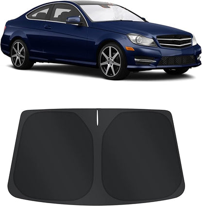 TINGLU Sun Shade for Mercedes Benz C Class W205 C250 C300 C400 2015-2021 Accessories Windshield Sun Shade Window Shade UV Rays Protection Sun Visor Cover with Steering Wheel Sunshade Storage Bag