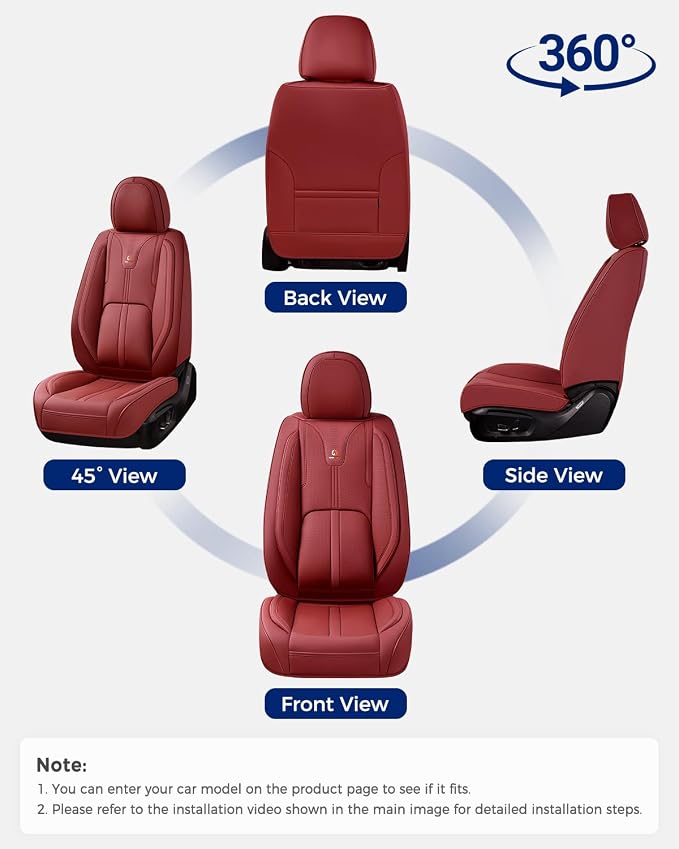 Huidasource Red Front Seat Cover Luxury Nappa Leather, Front Car Seat Cover with Airbag, Front Storage Pocket, Lumbar Support, Cooling＆Heating, Seat Covers Universal Fit for Most Cars SUV Trucks, Red