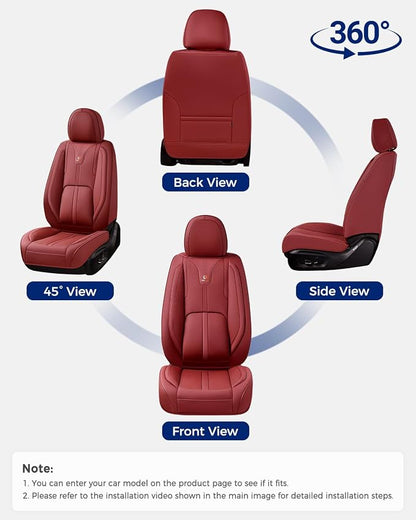 Huidasource Red Front Seat Cover Luxury Nappa Leather, Front Car Seat Cover with Airbag, Front Storage Pocket, Lumbar Support, Cooling＆Heating, Seat Covers Universal Fit for Most Cars SUV Trucks, Red