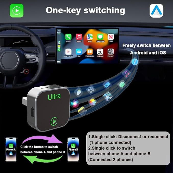 2-in-1 Wireless CarPlay Adapter, 2026 New, Wired to Wireless CarPlay & Android Auto, Mini Compact USB-A/Type-C Design, Plug and Play