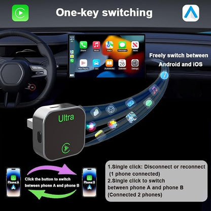 2-in-1 Wireless CarPlay Adapter, 2026 New, Wired to Wireless CarPlay & Android Auto, Mini Compact USB-A/Type-C Design, Plug and Play