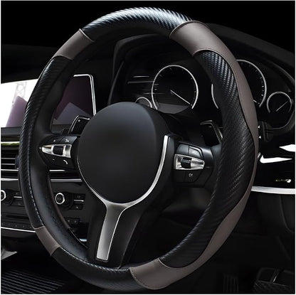 povtii Car Steering Wheel Cover, 15 Inch Leather Breathable Auto Steering Wheel Protector, Comfortable Non-Slip Vehicle Steering Wheel Covers, Universal Car Accessories (Gray, with Lining)