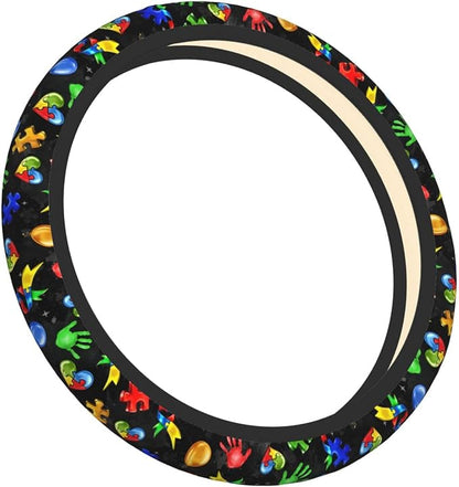 Autism Awareness Steering Wheel Cover Anti-Slip,Sweat Absorption Universal 15 inch Steering Wheel Covers Cute car Accessories for Men Women