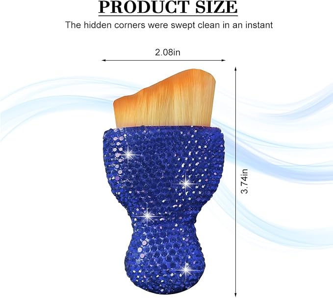 Bling Car Detailing Brush, Crystal Rhinestone Non-Scratch Vehicle Cleaning Dust Brush for Air Vent & Dashboard, Soft Bristles Automotive Interior Cleaning Tool, Universal Fit (Blue)