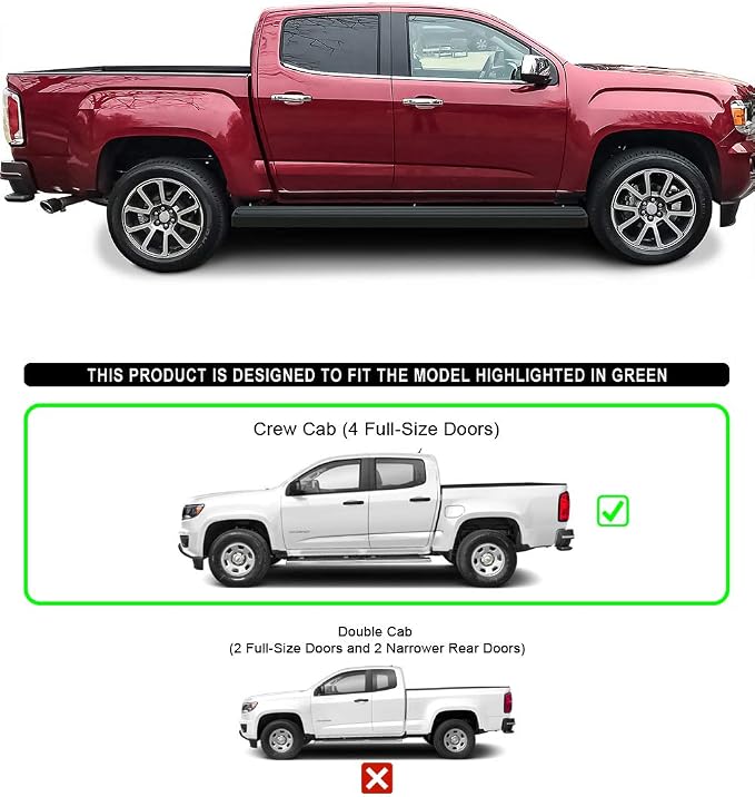 APS Running Boards (Nerf Bars Side Steps Step Bars) Compatible with Chevy Colorado GMC Canyon 2015-2026 Crew Cab 5ft Bed (Black Powder Coated 6 inches Wheel to Wheel)