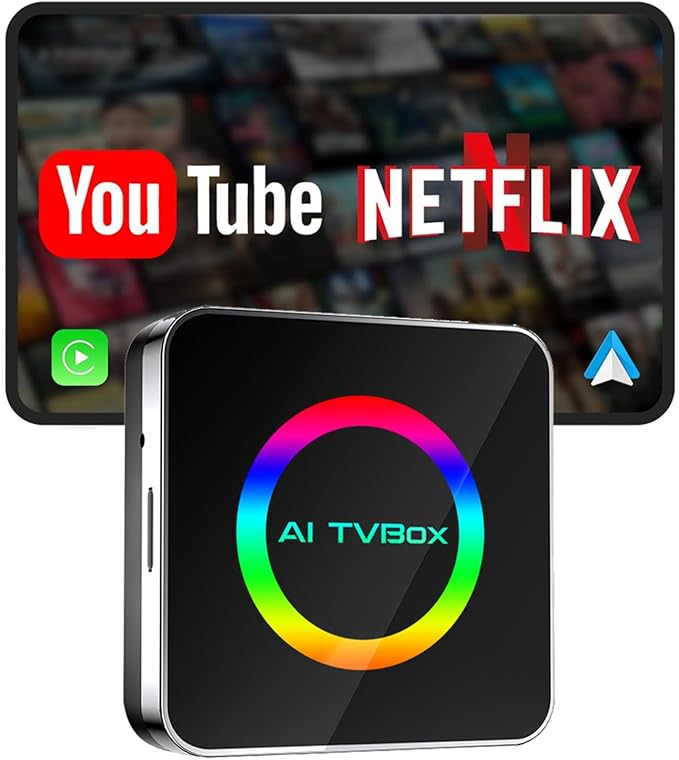 4 in 1 CarPlay AI Box, Android13 Magic AI Box Wireless CarPlay & Android Auto Adapter, Support Netflix/YouTube, Fit for Cars with Wired CarPlay/Android Auto, Plug & Play