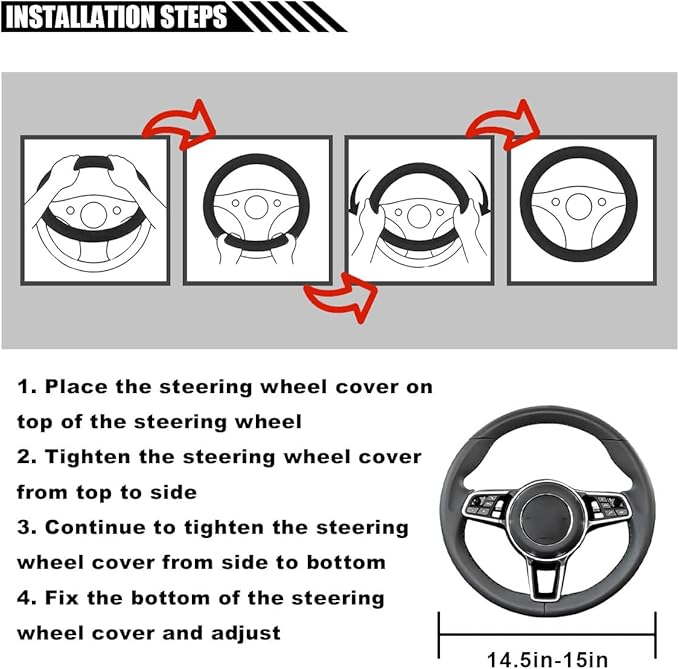LAINLOY 14.5"-15" Car Steering Wheel Cover, Microfiber Leather Cover, Anti-Slip Breathable Steering Wheel Decoration, Universal Steering Wheel Accessories for Diverse Cars (Black)