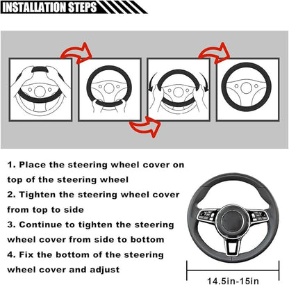 LAINLOY 14.5"-15" Car Steering Wheel Cover, Microfiber Leather Cover, Anti-Slip Breathable Steering Wheel Decoration, Universal Steering Wheel Accessories for Diverse Cars (Black)
