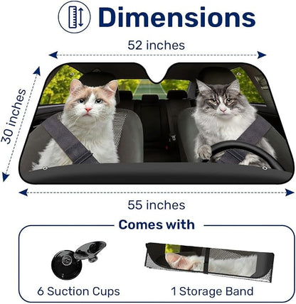 GENANY Cute Cat Couple Funny Windshield Sun Shade for Car SUV Truck (55x30 Inches),Sun Shade Windshield, Shades for Windows, Protector Blocks UV, Christmas Car Decor