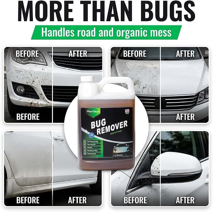 Magic Finish Car Bug Remover Spray (1 Gallon) – Fast-Acting Spray for Road Grime and Organic Residue – Car Cleaning Supplies for Paint Glass Plastic & Chrome