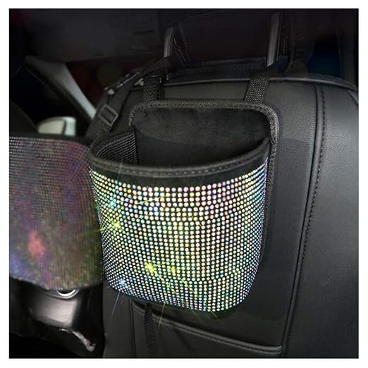 Bling Rhinestones Car Trash Can, Car Seat Back Organizer Trash Bag Auto Garbage Can Hanging Container Waste-Basket - Colorful