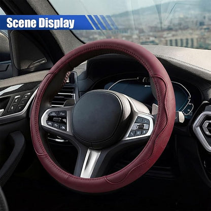 Car Steering Wheel Cover, 15 Inch Leather Anti-Slip Breathable Automotive Steering Wheel Protector, Universal Heat Resistant Vehicle Interior Accessories Cars, SUVs, Trucks (Burgundy)