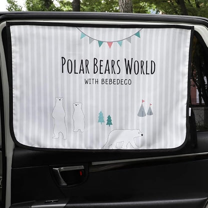 Magnetic Car Sun Shade Curtain for Side Window – Sun Blocker and UV Protector for Baby, Kids, and Pets – Universal Fit with Built-in Magnets for Steel-Framed Door (Be-Pola Bear)