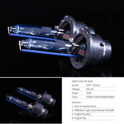 DMEX D2R 35W 6000K Cold White Xenon HID Headlight Bulbs 85126UB 66250 85126WX Replacement - 2pcs(NOT fit Halogen Headlight Bulb)