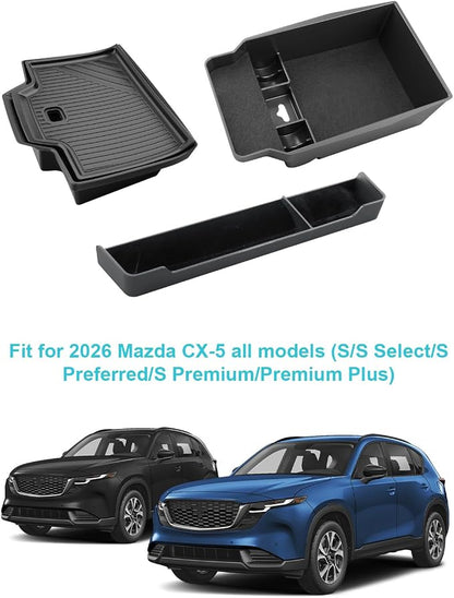 CDEFG 3Pcs for 2026 Mazda CX5 Center Console Organizer for 2026 Mazda CX-5 (S/Select/Preferred/Premium/Premium Plus) Accessory Middle Console Tray Storage Box