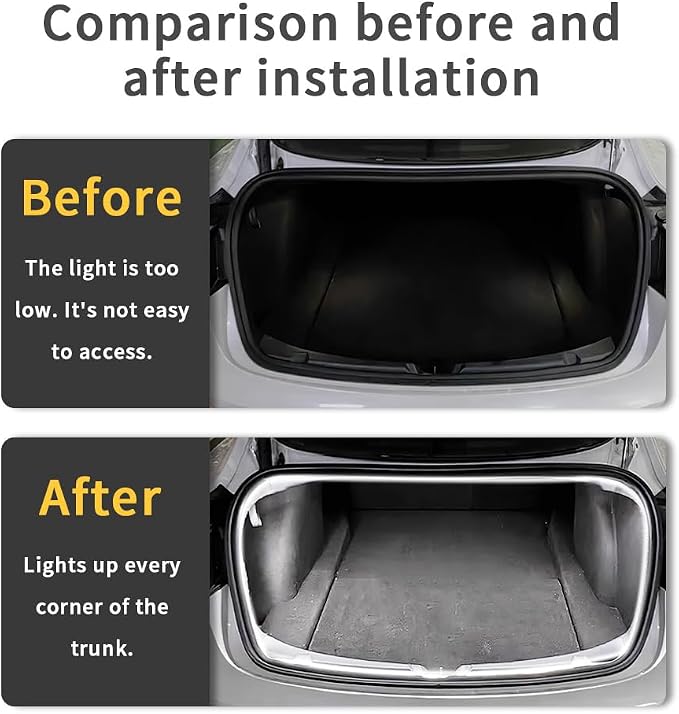 Trunk LED Light Strip for Tesla Model 3 2018-2023 - Waterproof & Easy Installation Interior Lighting Bar with Flexible Silicone, Trunk Ambient Lighting Accessories (DC 15V, Cool White)