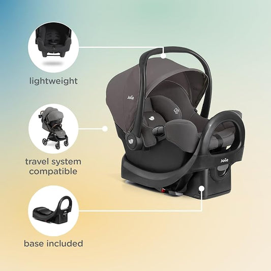 Joie Baby, Rue Lightweight Infant Car Seat & Anti-Rebound Base, Side-Impact Protection, 5-Point Harness, and UPF 50+ Canopy for Newborns and Infants (Mocha)