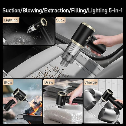 Y8-Max Car Vacuum Cordless Portable with LED Light, 18000PA Powerful Suction, 5-in-1 Mini Vacuum Cleaner & Compressed Air Duster Blower, Handheld Vacuum for Home, PC Keyboard, Pet Hair