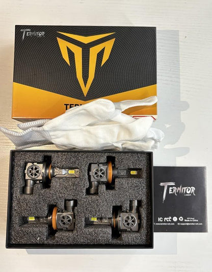 Termitor Upgraded H11 9005 Light Bulbs Combo, 100,000LM Super Bright H9 H8 Bulbs, 85000+Hrs Long Life, 1:1 Halogen Fit Plug-N-Play H9 H8 HB3 Off Road Lights, 6500K White, Pack of 4