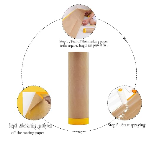 Pre-Taped Paint Masking Paper and Masking Tape Sets,2 Rolls 22inch-50feet Painters Paper and 1 Roll Painters Tape, Automotive Paint Paper, Tape and Drape Waterproof for Painting Protection Covering