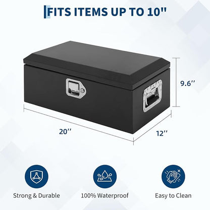 Heavy Duty Steel Metal Tool Box 20" for Truck Bed, Locking Plate Crossbed Storage Chest with Gas-Strut Assisted Lid, Weather-Resistant Truck Bed Tool Box for Pickup, Trailer, RV