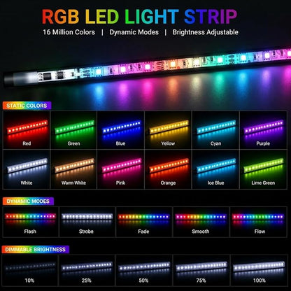 12V RGB Led Strip Light with Remote, 4 Pcs 20" Super Bright Car Lights Strip IP67 Waterproof Golf Cart Underglow Lights for Motorcycles Interior Exterior Boat, Built-in Controller, Multi-Color
