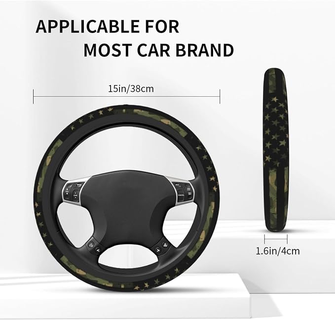 Camo Flag Steering Wheel Covers Non Slip Neoprene Universal 15 Inch Steering Wheel Protector Car Cover for Men Women