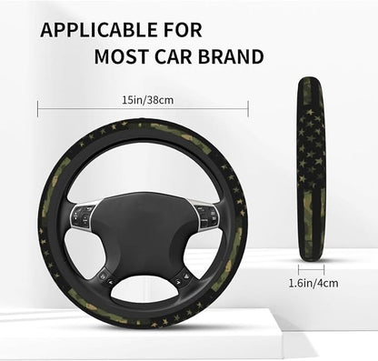 Camo Flag Steering Wheel Covers Non Slip Neoprene Universal 15 Inch Steering Wheel Protector Car Cover for Men Women