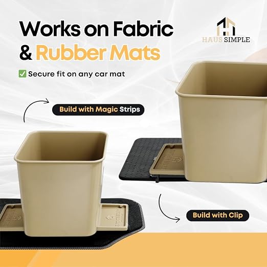 Car Trash Can with Stability Wings – Leakproof Portable Garbage Bin for Fabric & Rubber Mats – Compact Durable Plastic Auto Organizer for Cars, SUVs, Trucks (Mocha, Small)