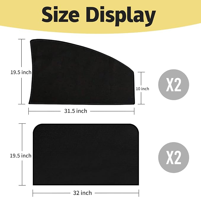ZATOOTO 4 Pcs Car Window Cutains - Black Silk Magnetic Privacy Side Front Rear Protection Covers - Sun Shades Keeps Cooler for Kids Sleeping