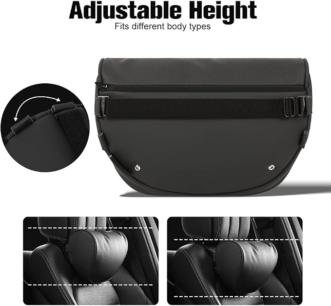 HOPON 2025 Upgrade Headrest Pillow for Tesla Model 3 Model Y with Adjustable Strap,Fits All Vehicles,Car Neck Pillow with Leather,for Head,Neck,Shoulders,Multipurpose,Car Accessories 1 Pack (Black)