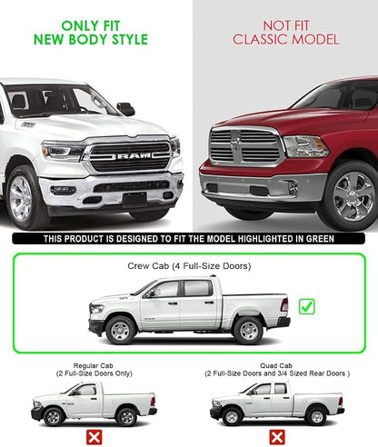 APS 6-inch (Black Stainless Steel Flat Style) Running Boards Nerf Bars Side Steps Step Rail Compatible with Ram 1500 2019-2026 Crew Cab (Will Not Fit 2018 Previous Generation Build in 19-24)