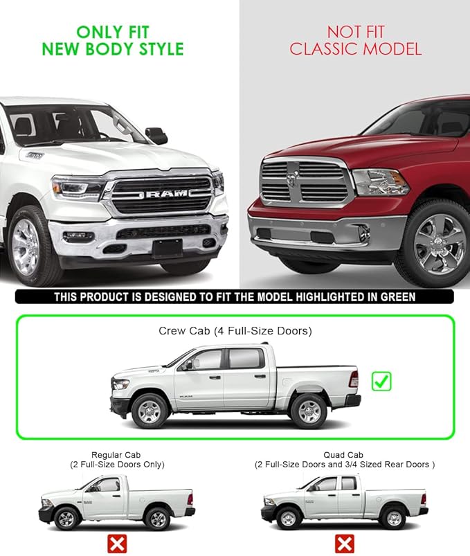 APS 5in Stainless Steel Black Running Boards Compatible with Ram 1500 2019-2026 Crew Cab (Will Not Fit 2018 Previous Generation Build in 19-24) (Nerf Bars Side Steps)