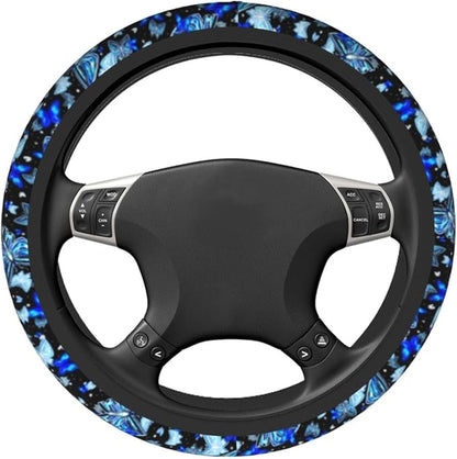 Blue Butterfly Steering Wheel Cover Universal 14.5-15 Inch Car Wheel Protector Anti-Slip Car Steering Wheel Accessories for Women Girls