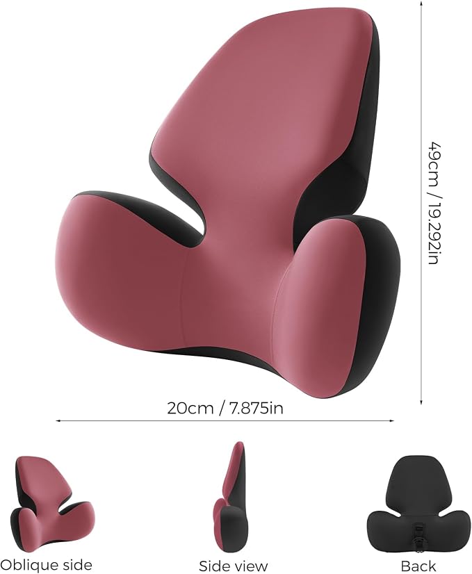 BEBAS Lumbar Support Pillow for Office Chair - Ergonomic Memory Foam Back Cushion for Lower Back Pain Relief - Washable & Breathable Cover - Fits Car Seats, Gaming Chairs & Wheelchairs - Red