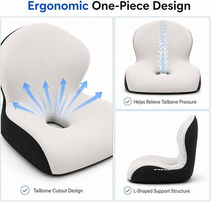 Memory Foam Office Chair Cushion with Back Support, Ergonomic Seat Cushion for Office Chair and Car Seat, Pressure Relief for Long Sitting (Light Grey)